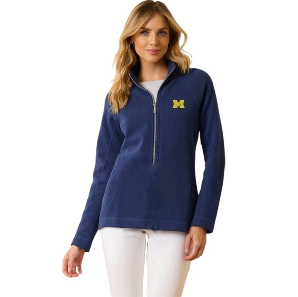 Tommy Bahama Womens Michigan Wolverine UofM‎ 3/4 Zip Sweater Jacket Size M
